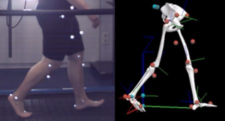 Análisis biomecánico en 3 dimensiones de uno de los participantes en el estudio. Pruebas realizadas en el laboratorio HumanLab de iMuds (UGR) Análisis biomecánico en 3 dimensiones de uno de los participantes en el estudio. Pruebas realizadas en el laboratorio HumanLab de iMuds (UGR)