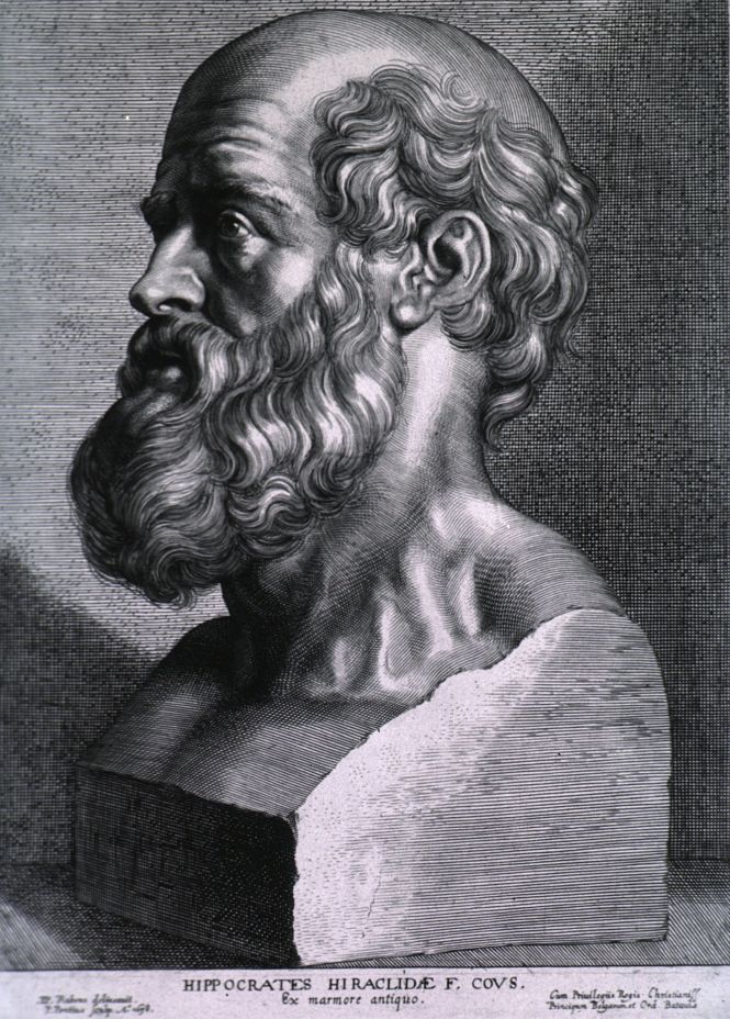 Grabado de un retrato de Hipócrates (WIKIPEDIA) 