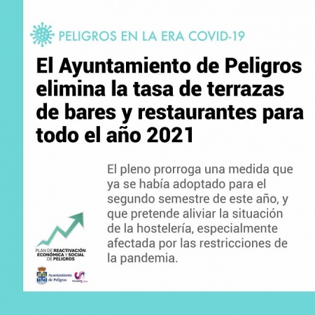 El Ayuntamiento de Peligros suprime la tasa, de terrazas durante el próximo año (AYUNTAMIENTO PELIGROS) El Ayuntamiento de Peligros suprime la tasa, de terrazas durante el próximo año (AYUNTAMIENTO PELIGROS)