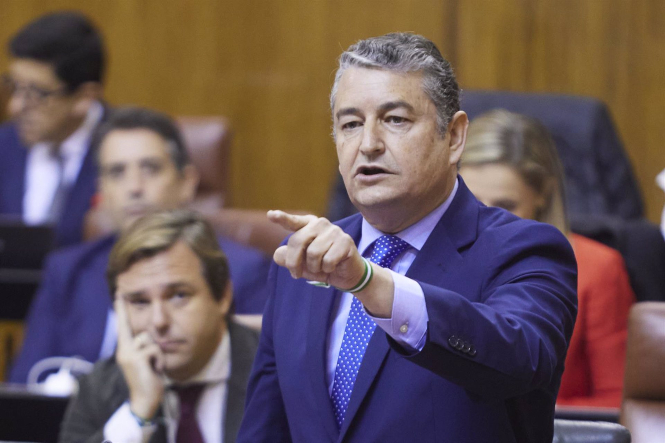 El consejero de Presidencia, Interior y Diálogo Social de la Junta de Andalucía, Antonio Sanz, en el pleno del Parlamento (JOAQUÍN CORCHERO - EUROPA PRESS) 