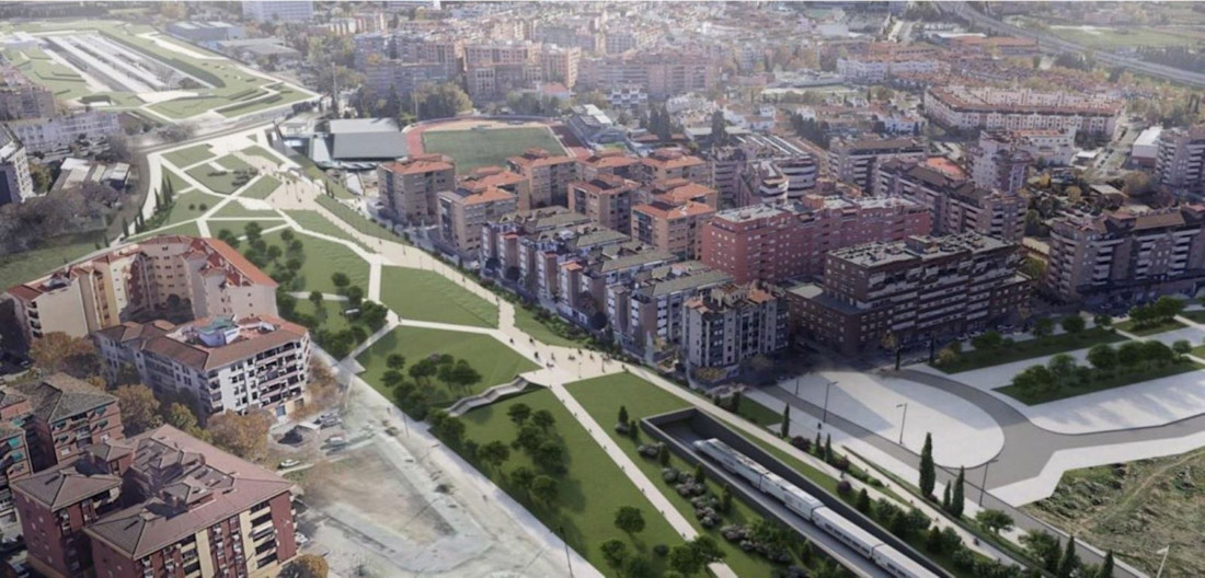 Imagen que refleja la maqueta de la intervención que se llevará a cabo en Granada en torno a las vías del tren y la estación (PERFIL DE ÓSCAR PUENTE EN LA RED SOCIAL X)