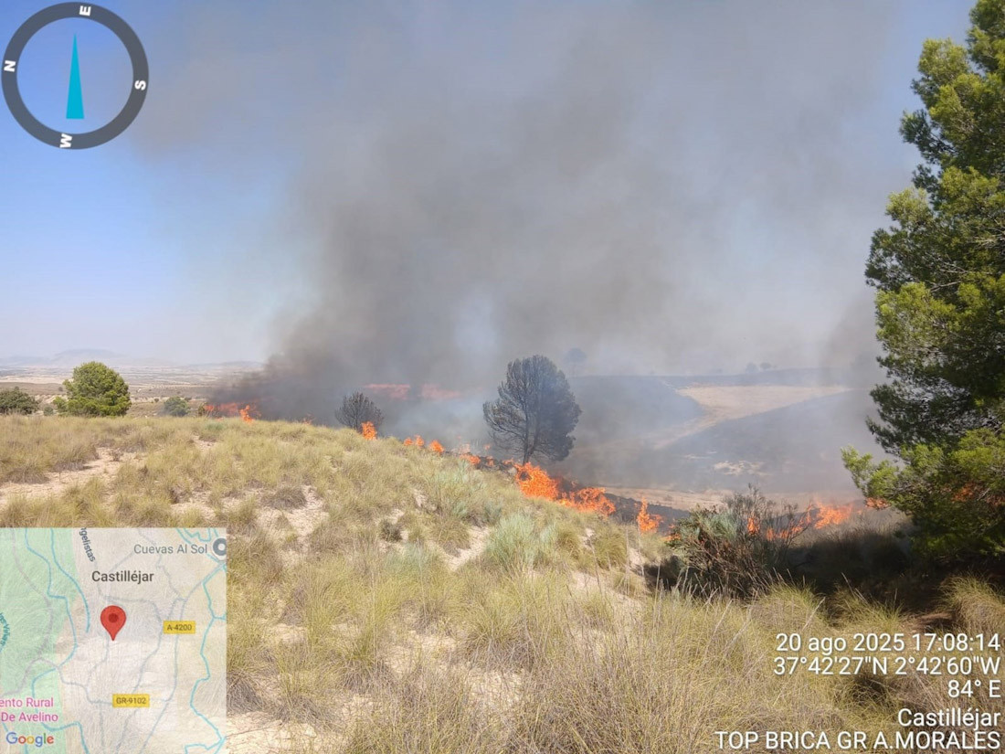 El incendio originado en Benamaurel y que tambió afectó a Castillejar el 20 de agosto de 2025 (PLAN INFOCA)
