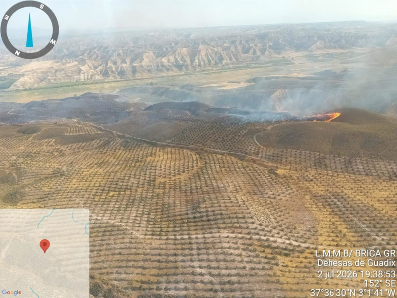 Incendio declarado en el paraje del embalse del Negratín (INFOCA)