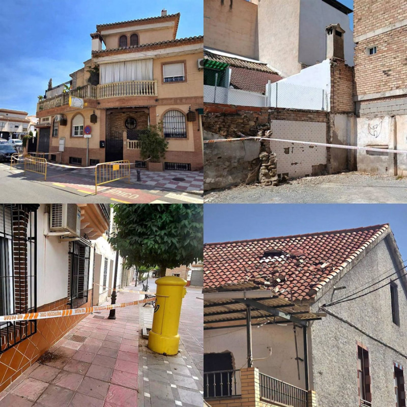 Daños materiales en varios inmuebles y espacios públicos de Cúllar Vega por los terremotos de la serie sísmica que afecta a Granada y su área metropolitana desde mediados de agosto de 2026 (FB AYUNTAMIENTO DE CÚLLAR VEGA)