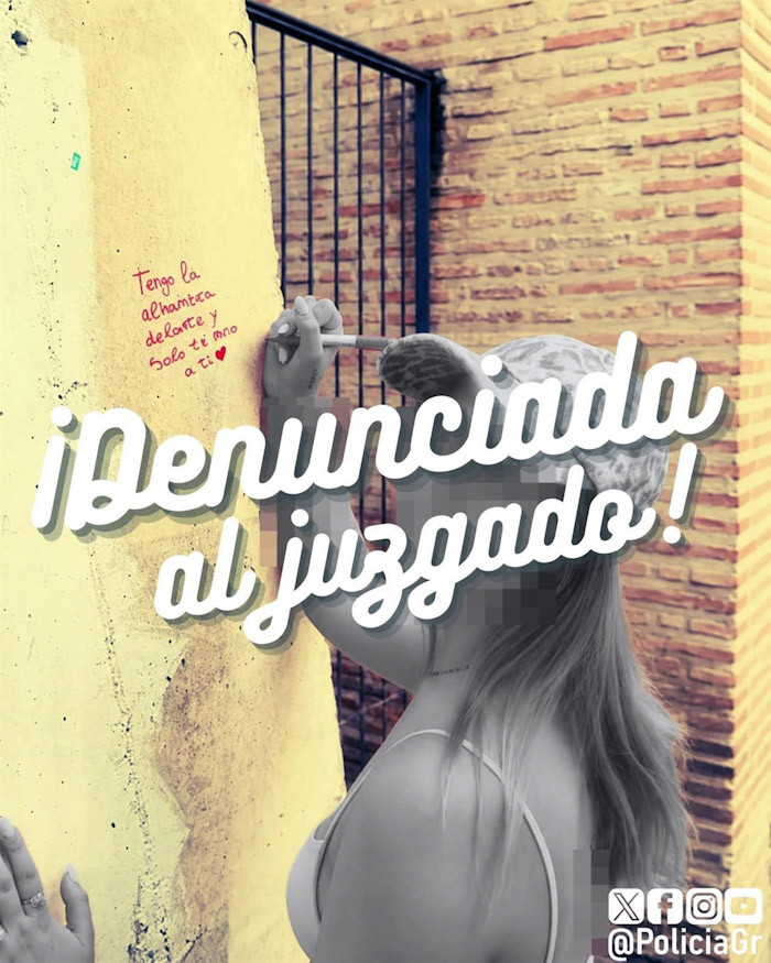 Identificada y denunciada por la Policía Local tras hacer una pintada en el Albaicín (POLICÍA LOCAL DE GRANADA)
