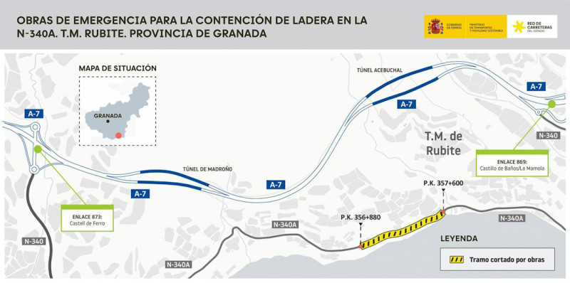 Obras de emergencia para la contención de una ladera en la N-340A (MINISTERIO DE TRANSPORTES Y MOVILIDAD SOSTENIBLE) Obras de emergencia para la contención de una ladera en la N-340A (MINISTERIO DE TRANSPORTES Y MOVILIDAD SOSTENIBLE)